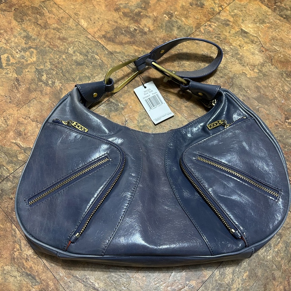 VINTAGE NWT Maxx New York Smoky Blue Leather Hobo Bag - Picture 3 of 9